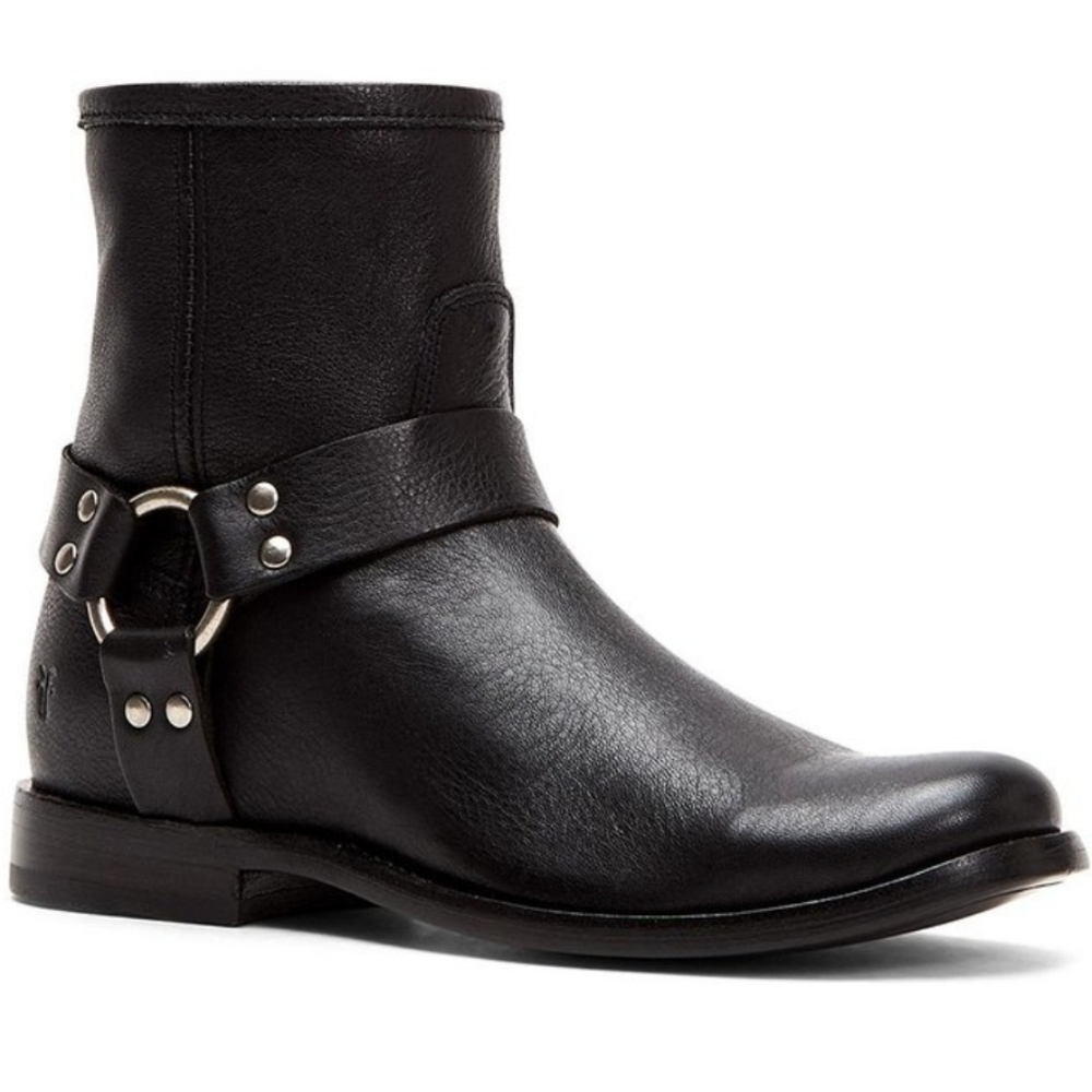Frye Black Leather Portia Harness Ankle Boot Women's Moto Size 6.5 NEW in Box